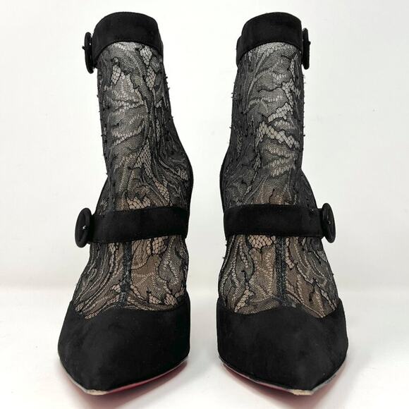 Christian Louboutin Black Suede & Lace Boteboot 100 Ankle Boots – Size EU 40.5 - Picture 4 of 10